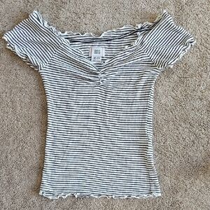 BDG Off-Shoulder Black and White Striped Blouse